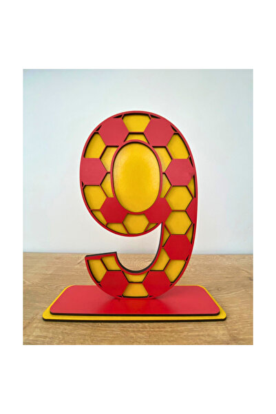 WoodenZoo ديكور طاولة عيد ميلاد لعمر 9 سنوات - 2 (GS THEME أصفر - أحمر)