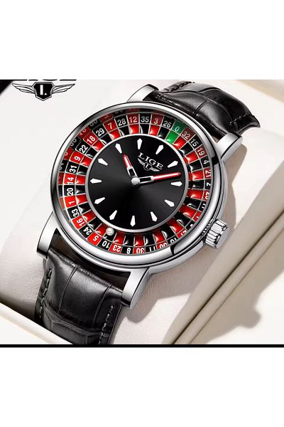 OLEVS Rulet Li%Ge Model Men's Watch Watch Rulet Watch with Black Leather Strap