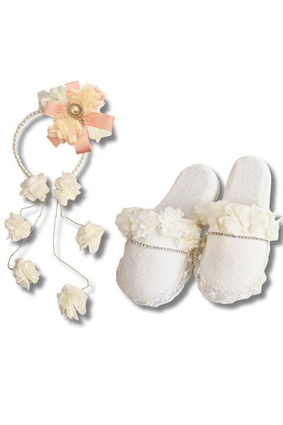 pegu baby collection Maternity Crystal Stone Design Slippers and Chain Earrings Model Crown Set with Pearls, Bride