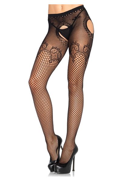 Leg Avenue Duchesse Lace Mesh Tights, Leg Avenue, One Size