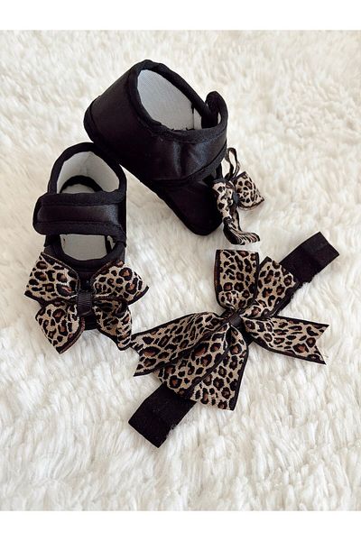 UmBaby Baby Girl Leopard Patterned Booties Girl Ecru Newborn Mevlüt Daily Booties