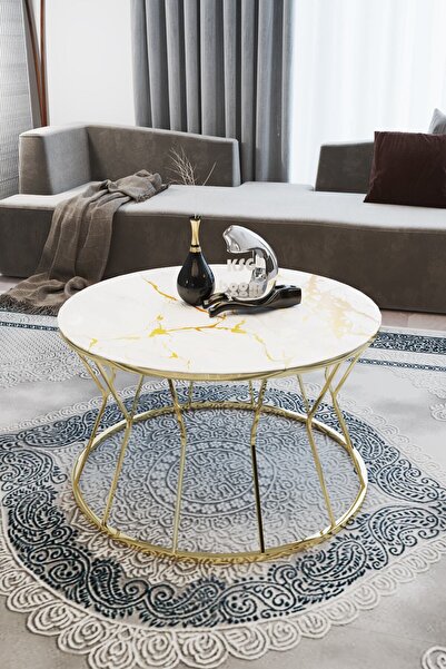 Ekübya Home Kum Saati Orta Sehpa Mermer Desenli Cam