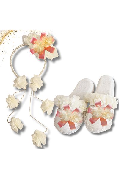 pegu baby collection Maternity Design Slippers and Chain Earrings Model Pearl Crown Set, Bridal Kina Engagement Slippers