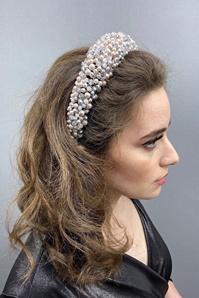 Hayalperest boncuk Gray Color Leal Bombeli Crystal and Pearl Bridal Hair Accessory