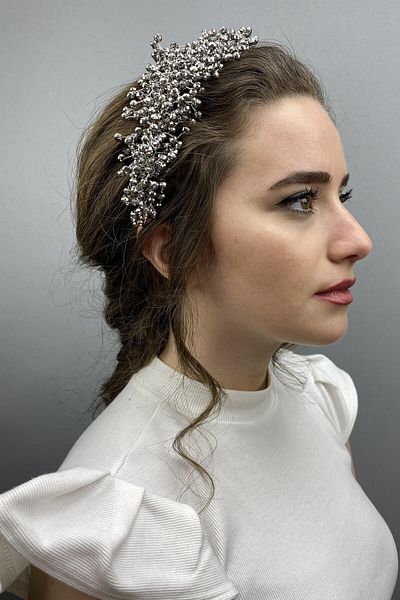 Hayalperest boncuk Silver Gray Pollux Crystal Stone Henna and Bridal Crown