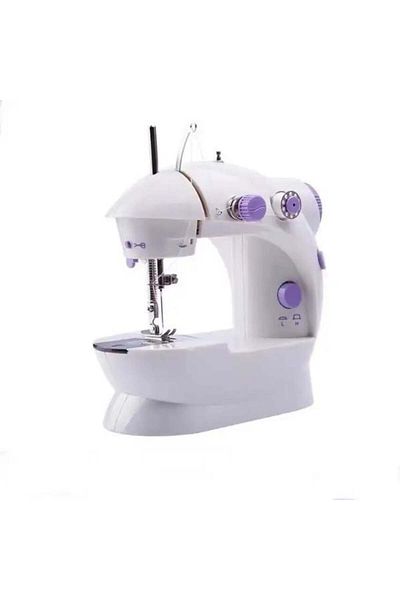 divendi-ro Mini portable sewing machine, 2 speeds, mains or 4xAA batteries, White/Mov - White/Mov