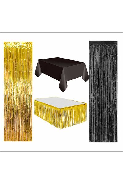ZENVİVA Black Tablecloth, Gold Table Skirt, 1 Piece Gold Backdrop, 1 Piece Black Backdrop