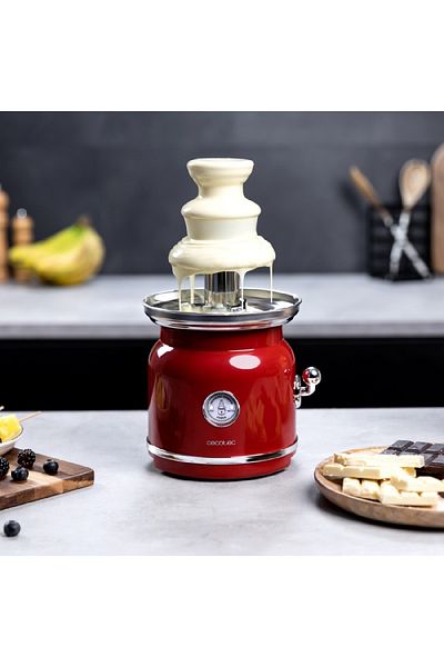 CECOTEC Fântână de ciocolată, 8020, 90W, Design retro, 3 niveluri, Capacitate 700ml, Oțel inoxidabil, Roșu