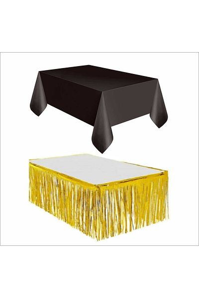ZENVİVA Black Tablecloth, Gold Table Skirt, 1 Piece Gold Backdrop, 1 Piece Black Backdrop