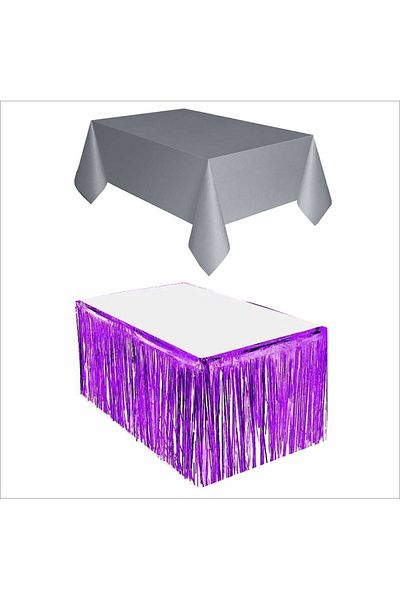 ZENVİVA Silver Tablecloth, Purple Table Skirt, 2Pcs Purple Backdrops