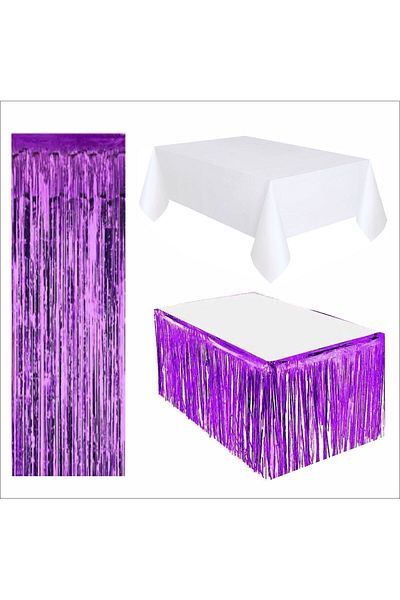 ZENVİVA White Tablecloth, Purple Table Skirt, Purple Backdrop