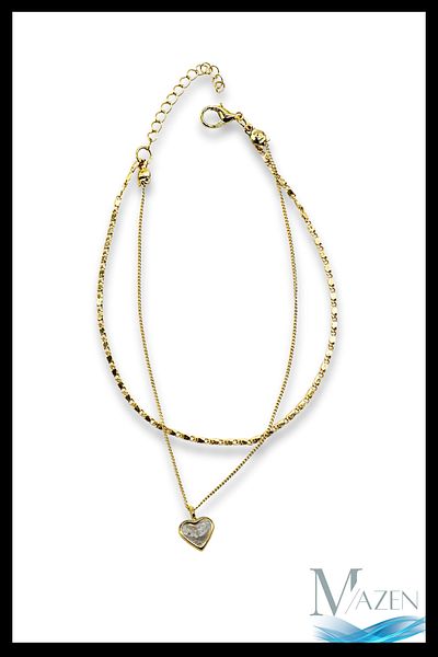 MAZEN Double Row Anklet with Heart Dangle |   Elegant Design with Heart Figure |   Women's Foot Accessory