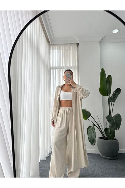 MADAME MELEK Kimono Attach Long Maxi Size Shirt Pants Suit