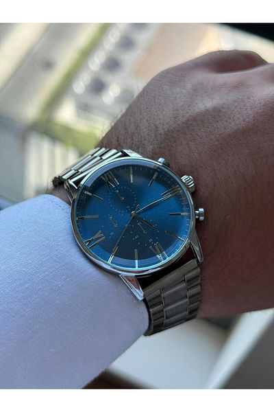 RoseandRoses Homnes Design Case Men's Watch Silver (Blue Dial)