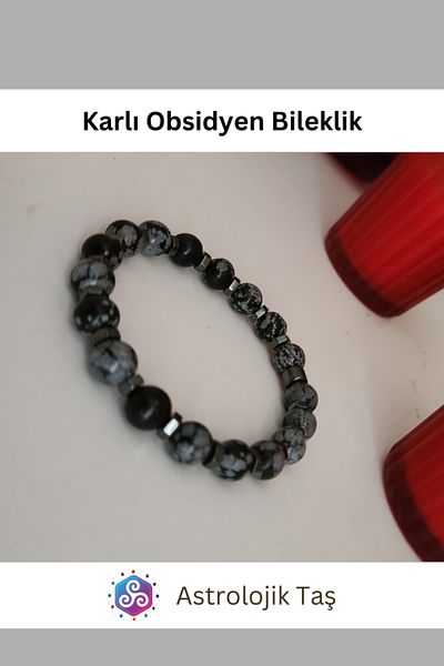 Astrolojik Doğal Taş Snowy Obsidian Natural Stone Bracelet