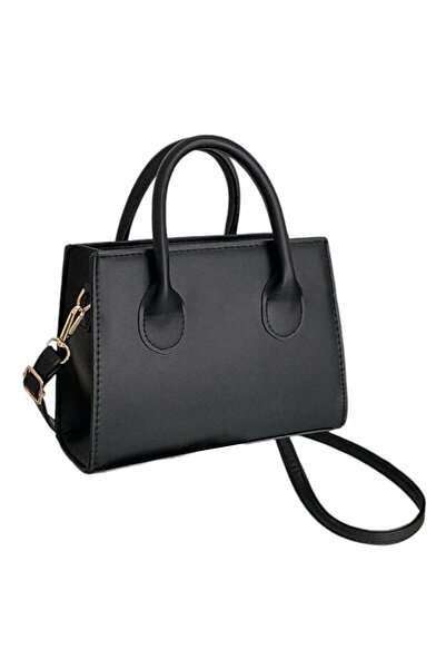 OEM Μινιμαλιστική τσάντα με δύο χερούλια και αποσπώμενο λουράκι - Μαύρη