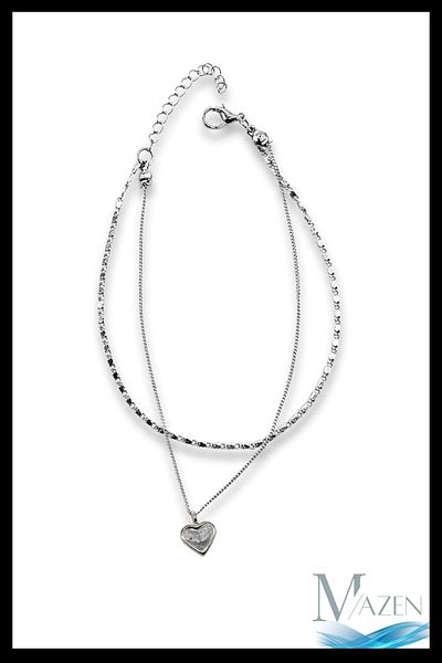 MAZEN Double Row Anklet with Heart Dangle |   Elegant Design with Heart Figure |   Women's Foot Accessory
