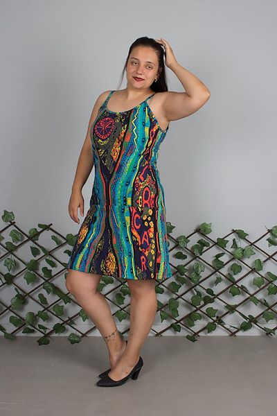 Truva XXL Plus Size Strap Lycra Patterned Viscose Dress