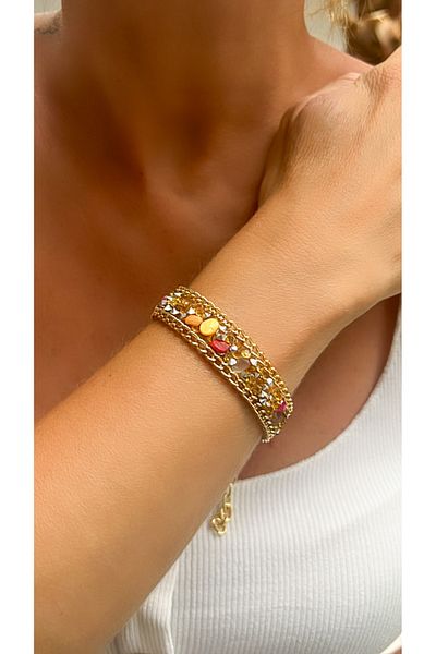 Kutcha Accessories Gold Color Chain Colorful Stone Bracelet