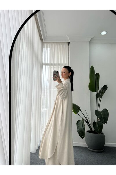 MADAME MELEK Σετ πουκάμισο μακρύ μάξι με παντελόνι Kimono