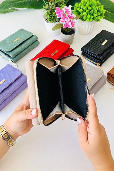 derius Paris Stylish Textured Zippered Cream Women's Wallet (Vegan Leather)