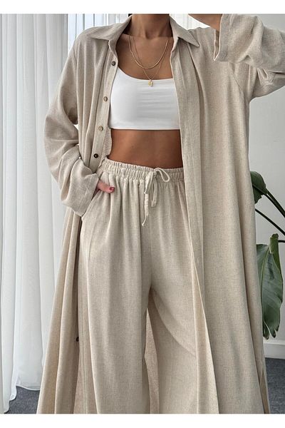 MADAME MELEK Kimono Attach Long Maxi Size Shirt Pants Suit