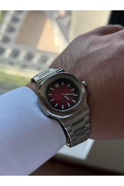RoseandRoses Postet Pt Model Men's Watch Silver (Burgundy Dial)