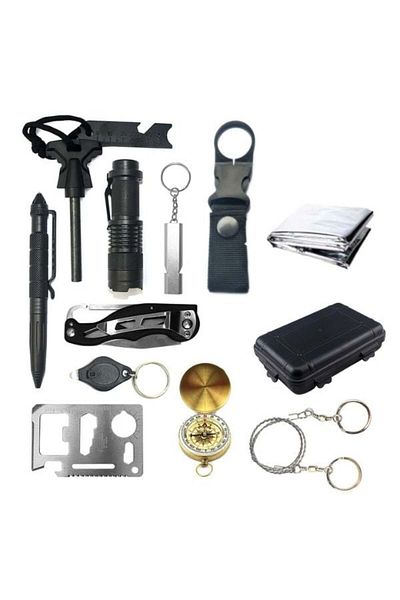 divendi-ro 12 in 1 multifunctional kit, great for hiking, hunting, fishing, camping - Black