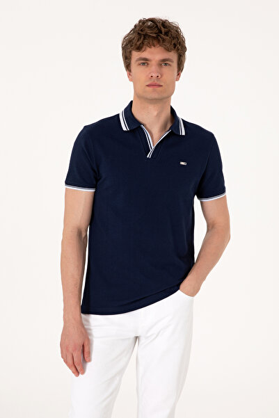 U.S. Polo Assn. Erkek Slim Fit Kaçık Yaka Lacivert Tişört 50306872-VR033