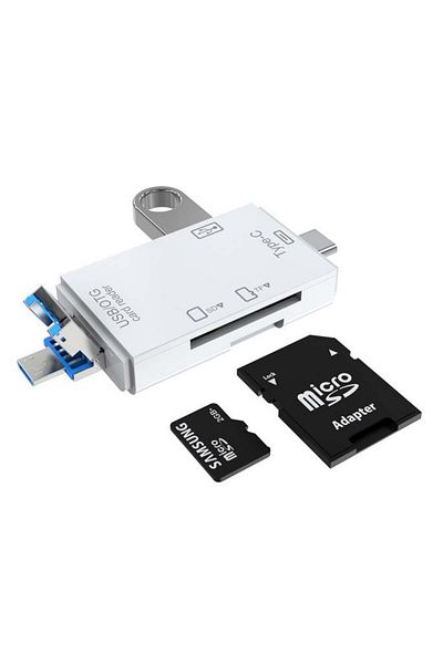 Welora SD Memory Card Reader, MicroSD/TF with USB, USB Type-C 3.1, Micro USB - White