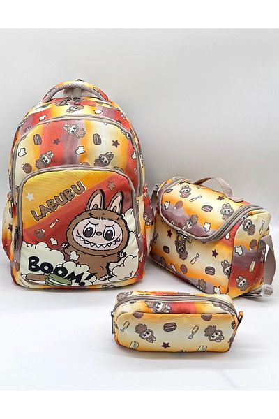 Çınka Bags Character Patterned Orthopedic Back Support Primary School Bag Set with Foil Lunchbox and Pen Holder