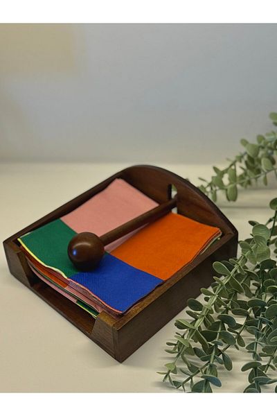 BUCOLIC Acacia Square Napkin Holder / Ball Detail
