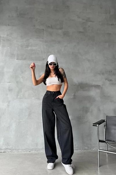 UGETTA Back Buckle Jeans Trousers Black