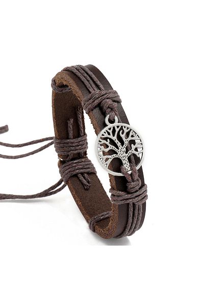 OEM Leather Bracelet, Tree Pendant. Brown