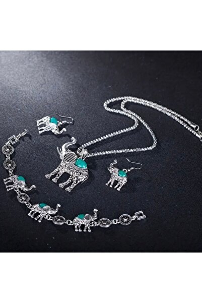 Pinkimaj طقم أقراط على شكل فيل من الفضة العتيقة