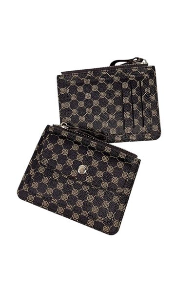 OEM Small wallet for women, minimalist style, with zipper and clasp, PU leather, coffee brown color