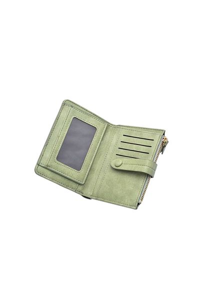 OEM Small women's wallet, PU leather, with bifold closure, elegant, minimalist style - Green