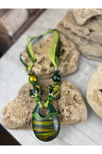 SEDEF TAKI Ahşap el boyaması tasarım kolye