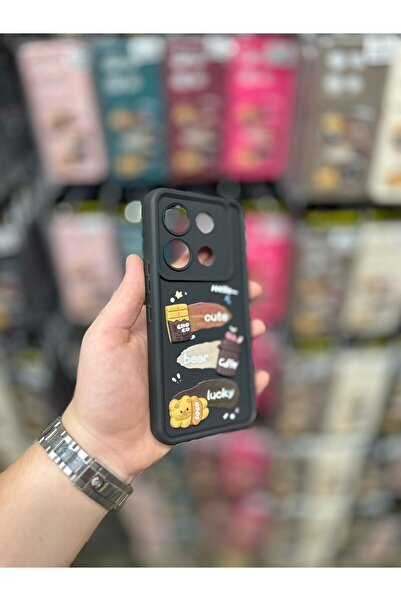 yuscerham Infinix Note 30 Uyumlu Sevimli Ayıcık ve Kahve Desenli Kabartmalı Kamera Korumalı Yumuşak Kılıf