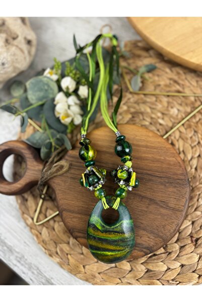 SEDEF TAKI Ahşap el boyaması tasarım kolye