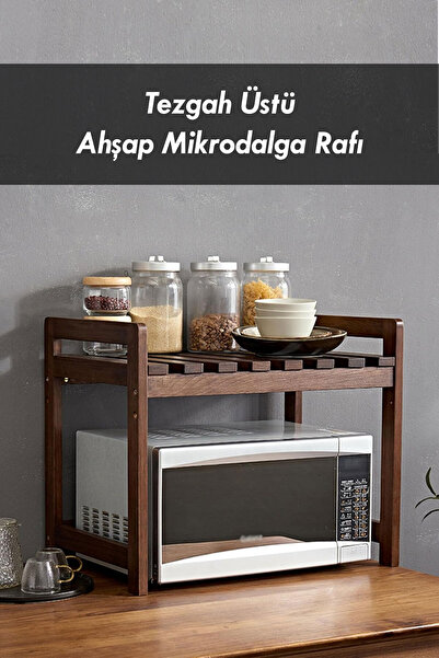 Moola Ahşap Mikrodalga Rafı, Tezgah Üstü Fırın & Baharat Düzenleyici Stand, T...