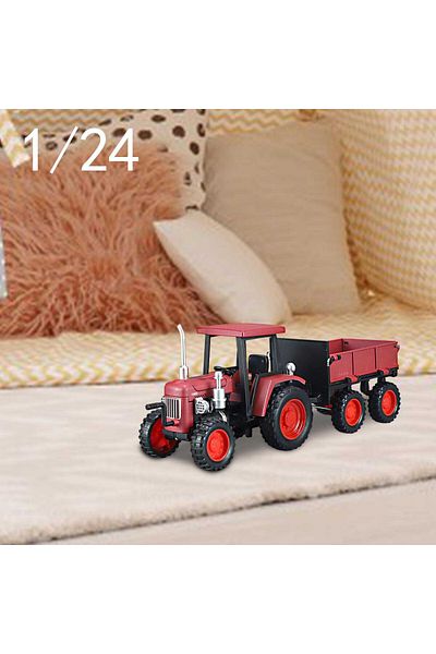 JPT Red Tractor Model with Die-Cast Metal Trailer, 1/24 Scale Moving Hood