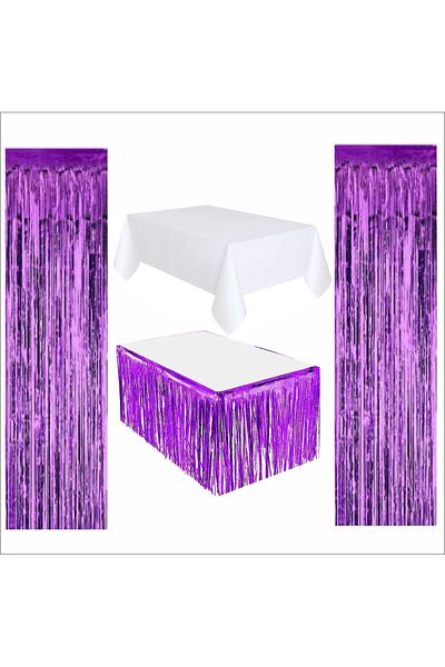 ZENVİVA White Tablecloth, Purple Table Skirt, 2Pcs Purple Backdrop