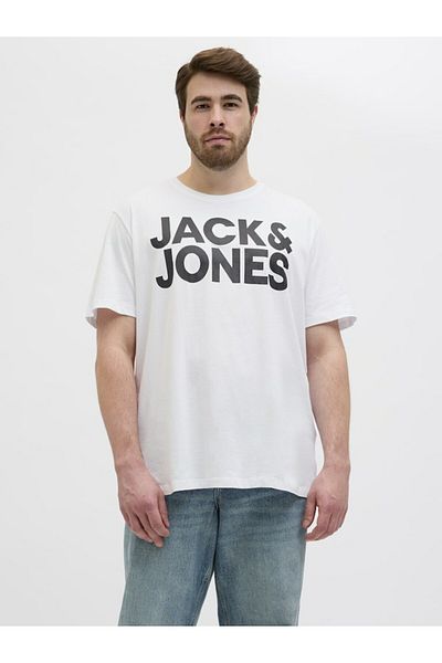 Jack & Jones Plus Men's White2 Jjecorp Logo Tee Ss O-Neck Noos Pls Plus Size T-Shirt 12158505-Whitelarg
