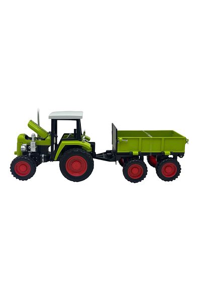 JPT Green Tractor Model with Die-Cast Metal Trailer, 1/24 Scale Moving Hood