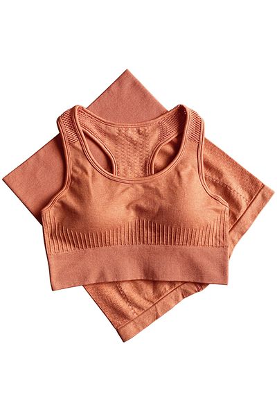 OEM 2 Piece Fitness Set, Short Leggings Top With Push Up And Removable Pad, Orange