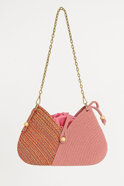 Timeless Handmade Knitted Crossbody Bag - Double Color - Drawstring with Chain Strap