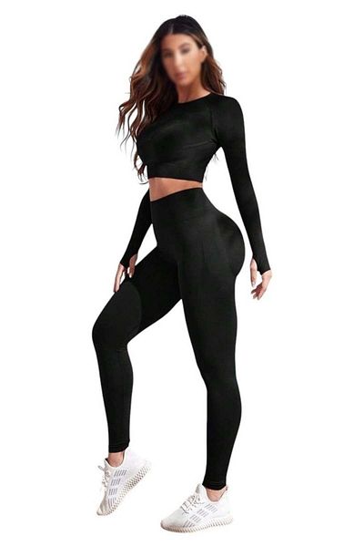 OEM Sport Tracksuit Set, Slim Fit, Crop Top And Leggings, Black