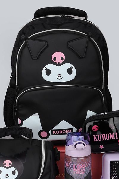 kuromi New Season Licensed Leather School Bag with Dekomus, Leather Nutrition and Pen Bag with Thermos