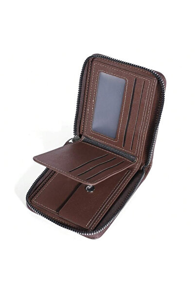 OEM Men's Leather Wallet with Zipper, Retro Style, - Brown